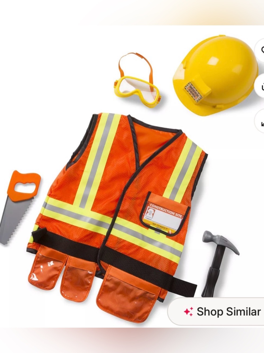 Melissa & Doug Unisex Construction Worker Costume Role Play Set, ages 3-6 yrs